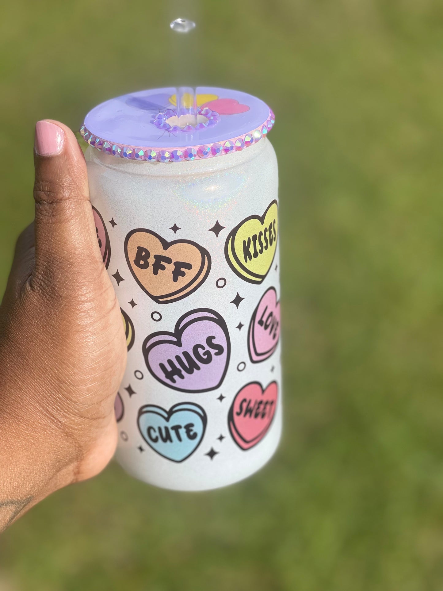 Conversation Hearts Glass Can