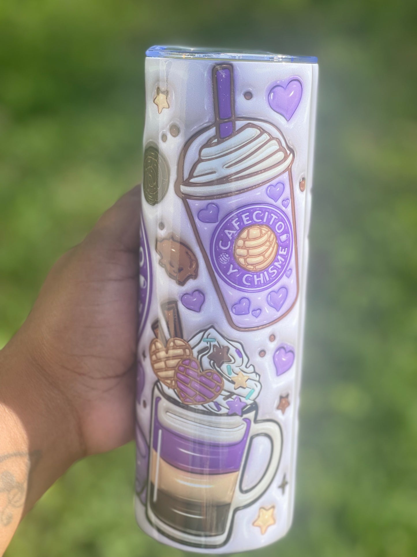 Purple Cafecito Y Chisme Tumbler